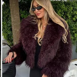 NWT Sold Out Size XS - Commense Plush Faux Fur - Rich Burgundy Coat in XS